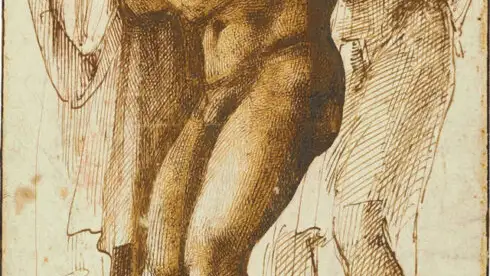 Desnudo de joven rodeado por dos figuras, Miguel Ángel.