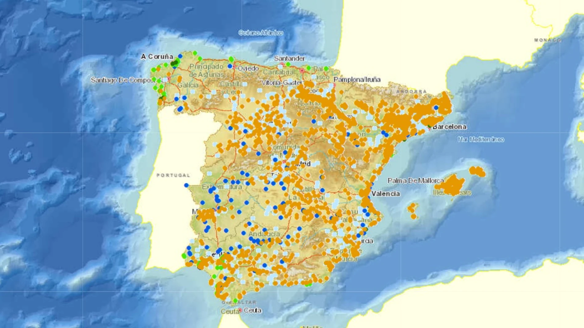 Mapa de las aguas afectadas por nitratos en España