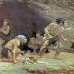 Reconstrucción artística de 1920 de neandertales de Le Moustier