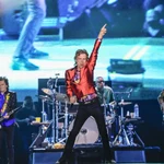 Mick Jagger, centre, Ronnie Wood, left, and Keith Richards, right, of the band the Rolling Stones, perform during their Sixty Stones Europe 2022 tour at the Wanda Metropolitano stadium in Madrid, Spain, Wednesday, June 1, 2022. (AP Photo/Manu Fernandez)