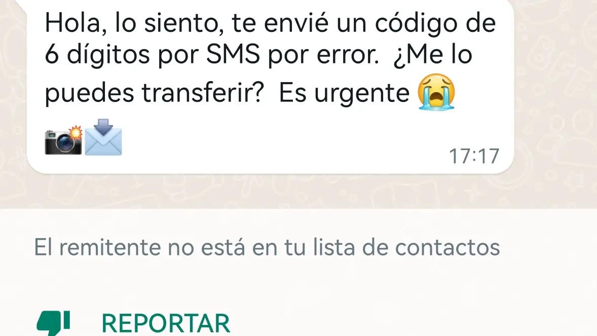 Un ejemplo de intento de robo de cuenta de WhatsApp