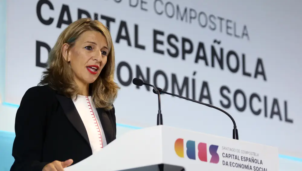 La vicepresidenta segunda del Gobierno, Yolanda Díaz, presenta este lunes en Santiago su propuesta de Manifiesto de la Economía Social