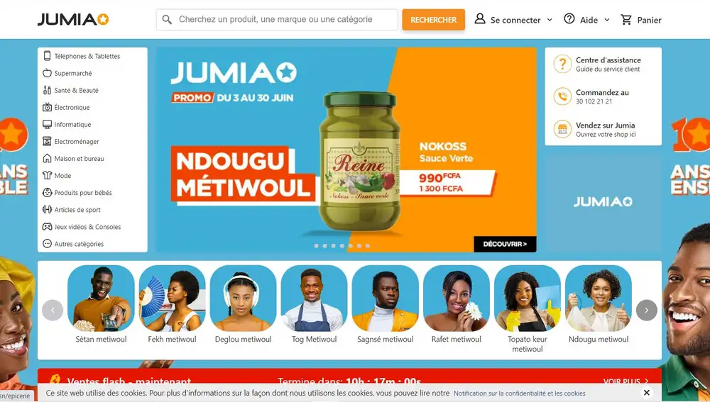 Página de inicio de la web Jumia.