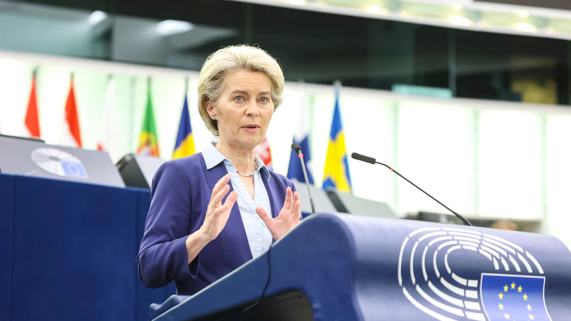 La presidenta de la Comisión Europea, Ursula von der Leyen, en el Pleno de la Eurocámara en Estrasburgo
