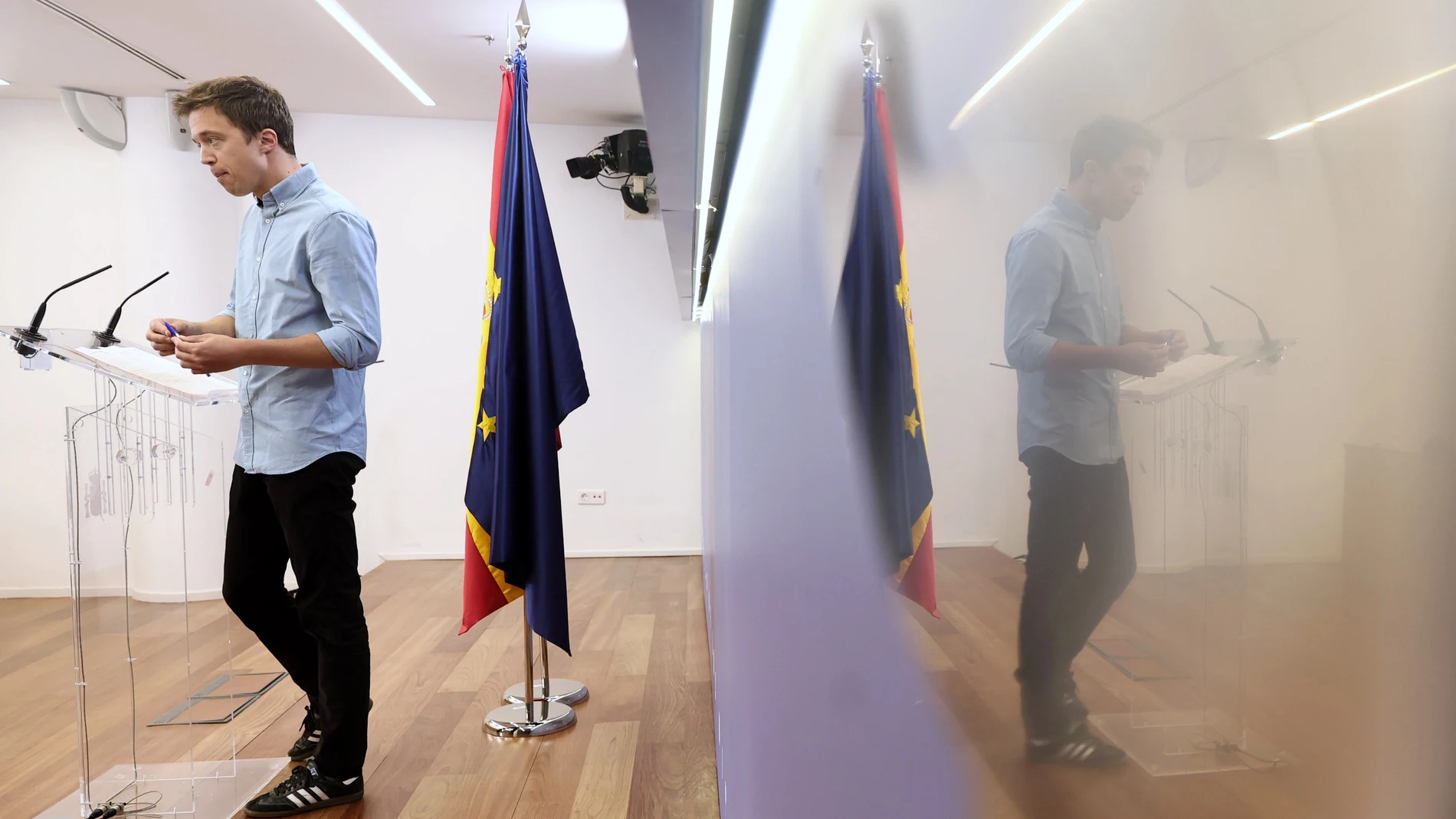 El portavoz de Más País en el Congreso, Íñigo Errejón, en una rueda de prensa posterior a la Junta de Portavoces, en el Congreso de los Diputados, a 7 de junio de 2022, en Madrid (España). 07 JUNIO 2022;POLITICOS;CONGRESO DE LOS DIPUTADOS;JUNTA DE PORTAVOCES Eduardo Parra / Europa Press 07/06/2022