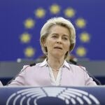 La presidenta de la Comisión Europea, Ursula von der Leyen, durante un discurso en el Parlamento Europeo en Estrasburgo