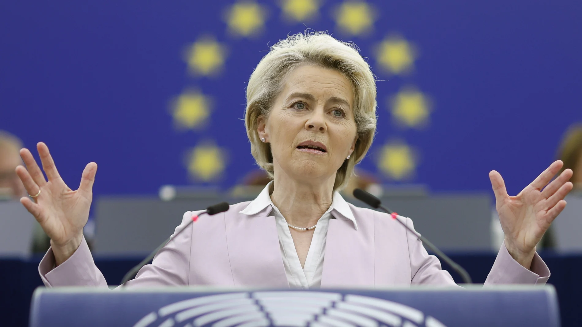 La presidenta de la Comisión Europea, Ursula von der Leyen, durante un discurso en el Parlamento Europeo en Estrasburgo