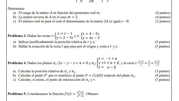 Tercera parte del examen de Matemáticas II de la PAU de 2022 en la Comunidad Valenciana