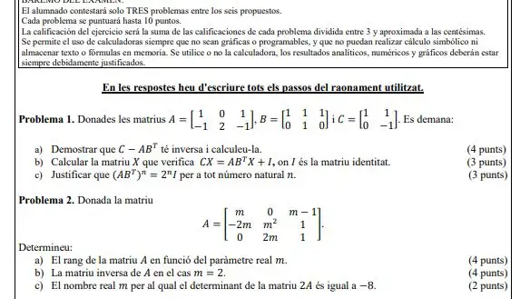 Primera parte del examen de Matemáticas II de la PAU de 2022 en la Comunidad Valenciana