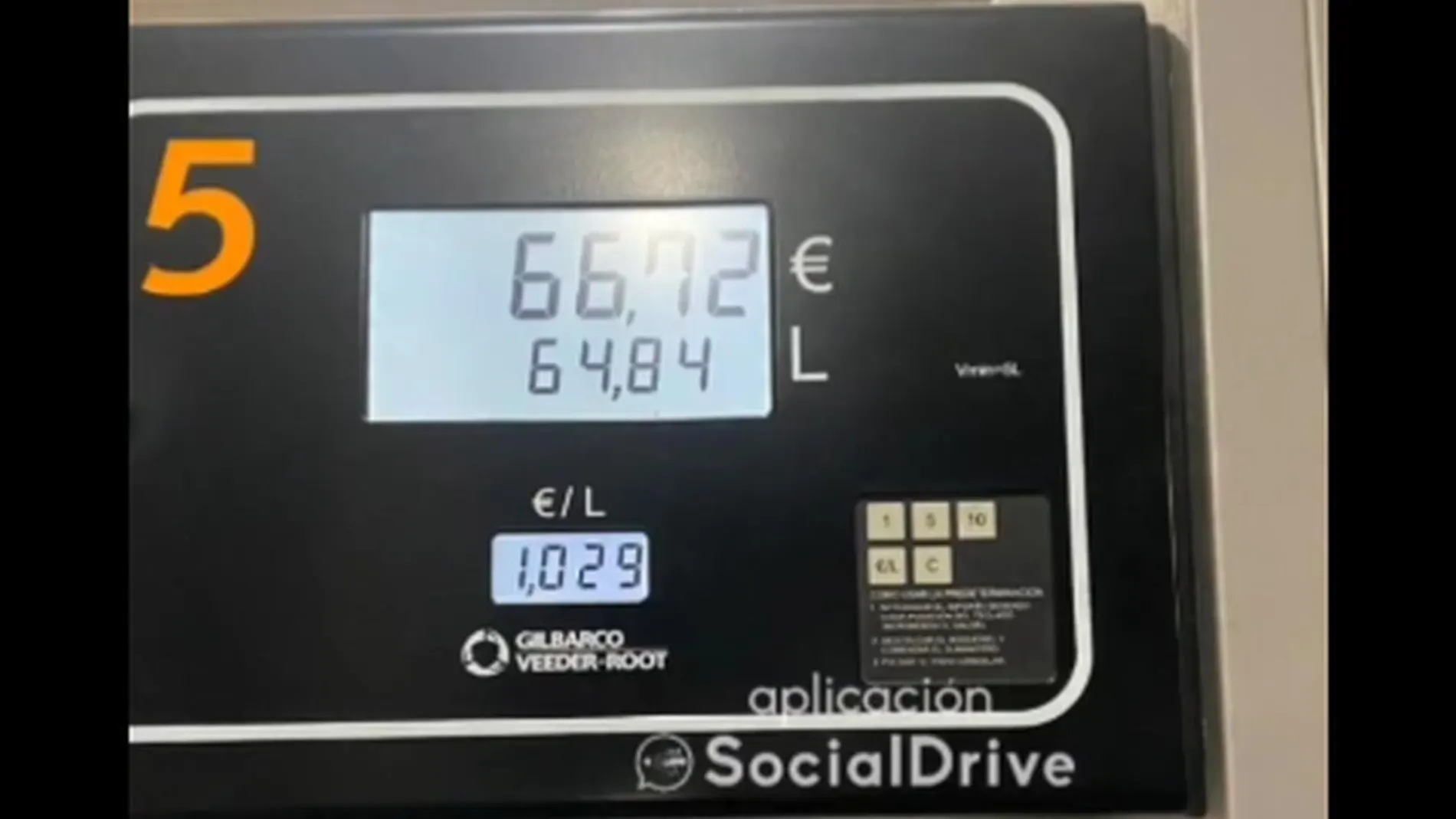 Pantalla con el error en la gasolinera