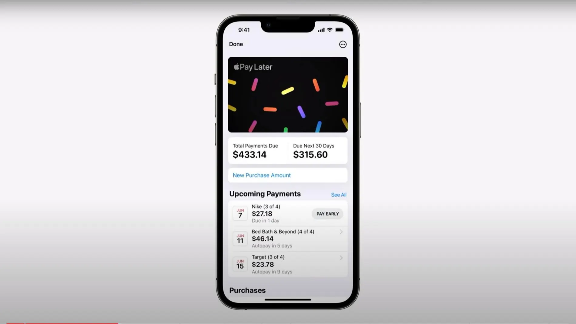 Imagen del nuevo servicio Apple Pay Later correspondiente a la presentación realizada en la conferencia de desarrolladores de Apple el pasado lunes.