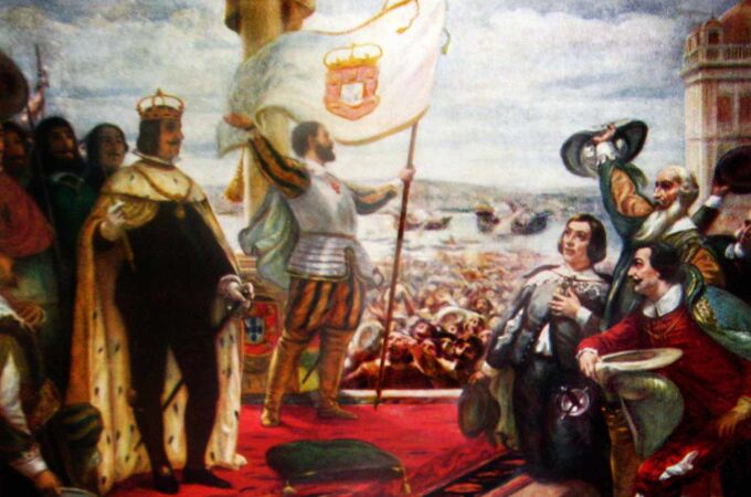 Carlos IV siendo proclamado rey, en un cuadro del pintor portugués Veloso Salgado