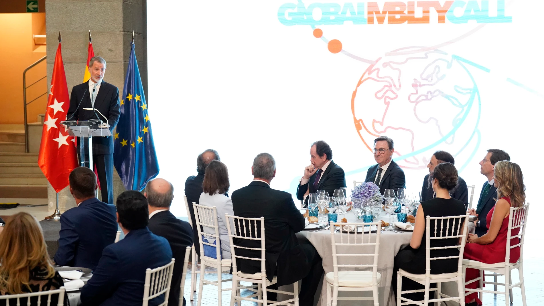 El Rey Felipe IV durante la cena con motivo de la celebración del I Congreso sobre Movilidad Global “Global Mobility Call”, donde también han asistido Isabel Díaz Ayuso, Reyes Maroto y José Luís Martínez-Almeida en la Real Casa de Correos, a 13 de junio de 2022, en Madrid (España) CENA;TECNOLOGIA;GENTE;AYUTAMIENTO Ángel Díaz Briñas / Europa Press 13/06/2022