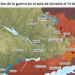 Mapa con la situación de la guerra en el este de Ucrania el 13 de junio de 2022