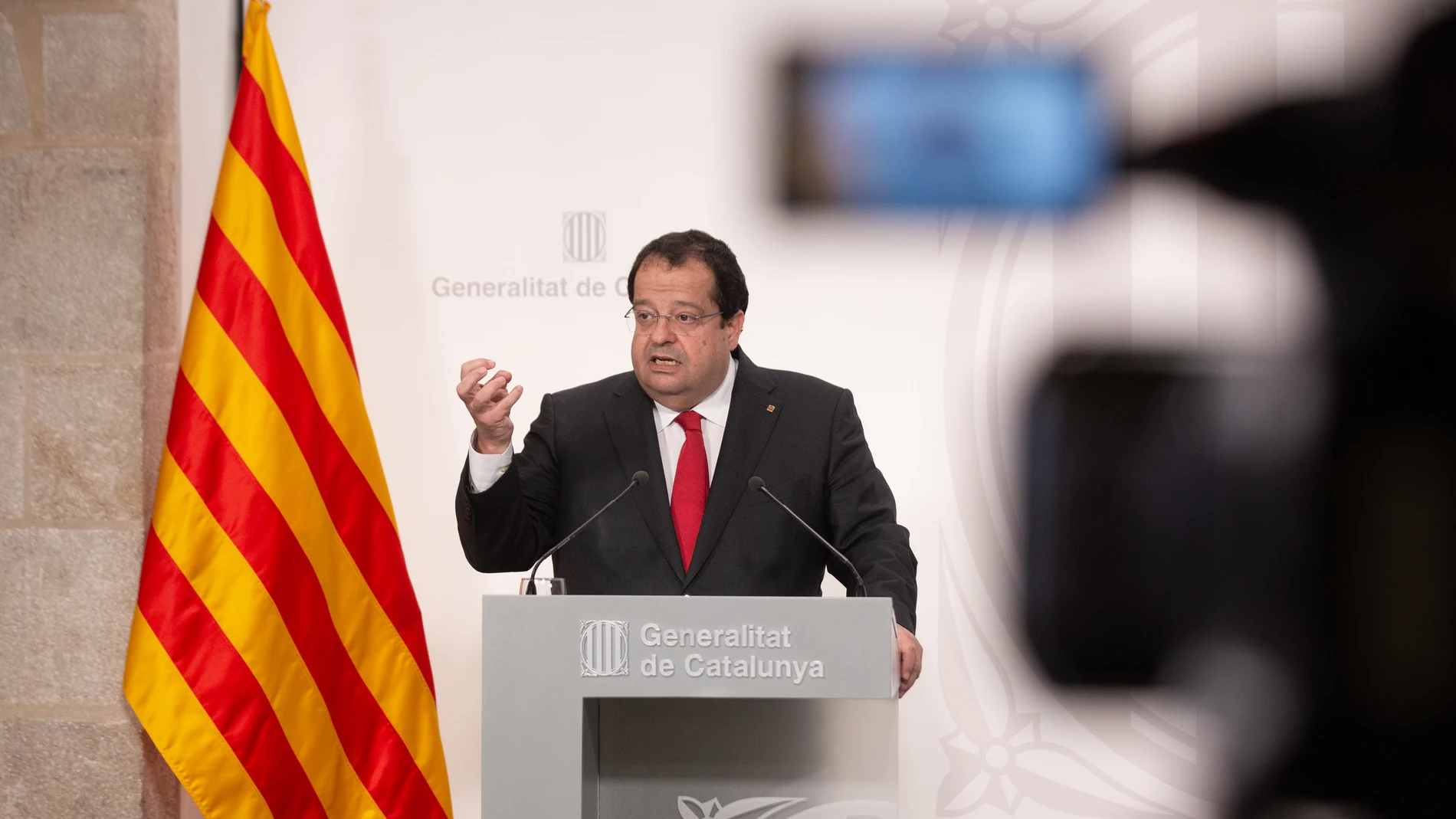 El conseller de Interior de la Generalitat, Joan Ignasi Elena, durante una rueda de prensa tras el Consell Executiu