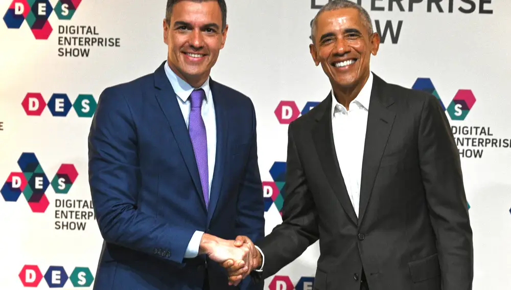 El expresidente de Estados Unidos Barack Obama, y el presidente del gobierno de España Pedro Sánchez