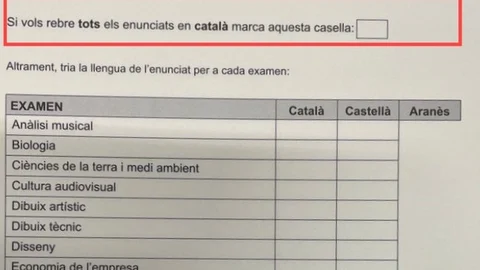 Formulario del Govern repartido en la Selectividad