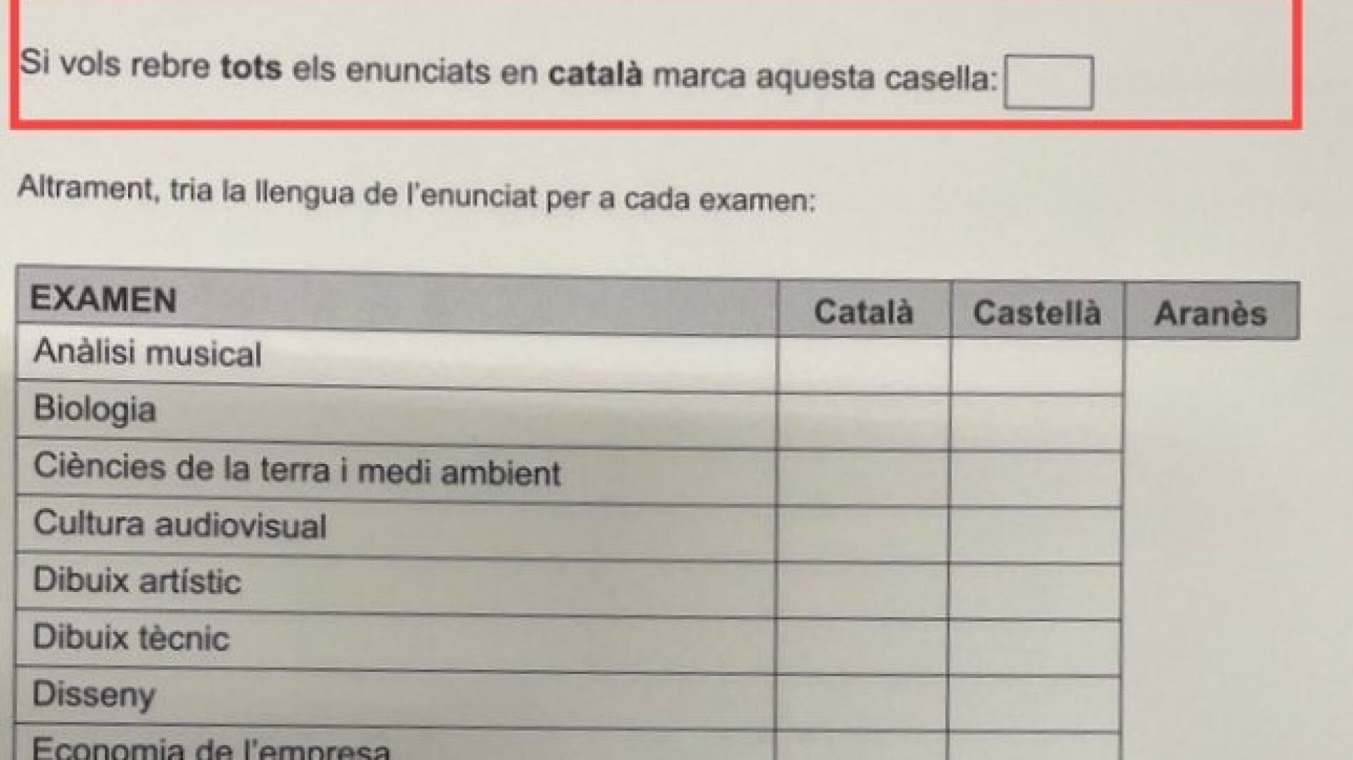 La Generalitat incita a pedir el catal n en la Selectividad pese a