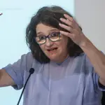 La vicepresidenta de la Generalitat Valenciana y portavoz del Consell, Mónica Oltra, durante una comparecencia tras la reunión del Pleno del Consell