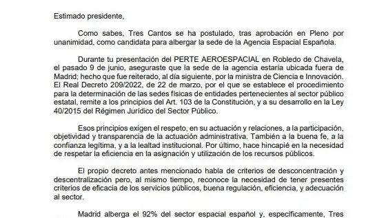 Carta de Ayuso a Sánchez