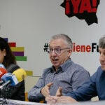 Los procuradores de Soria ¡Ya! Vanessa García ; José Ángel Ceña y Juan Antonio Palomar durante la rueda de prensa