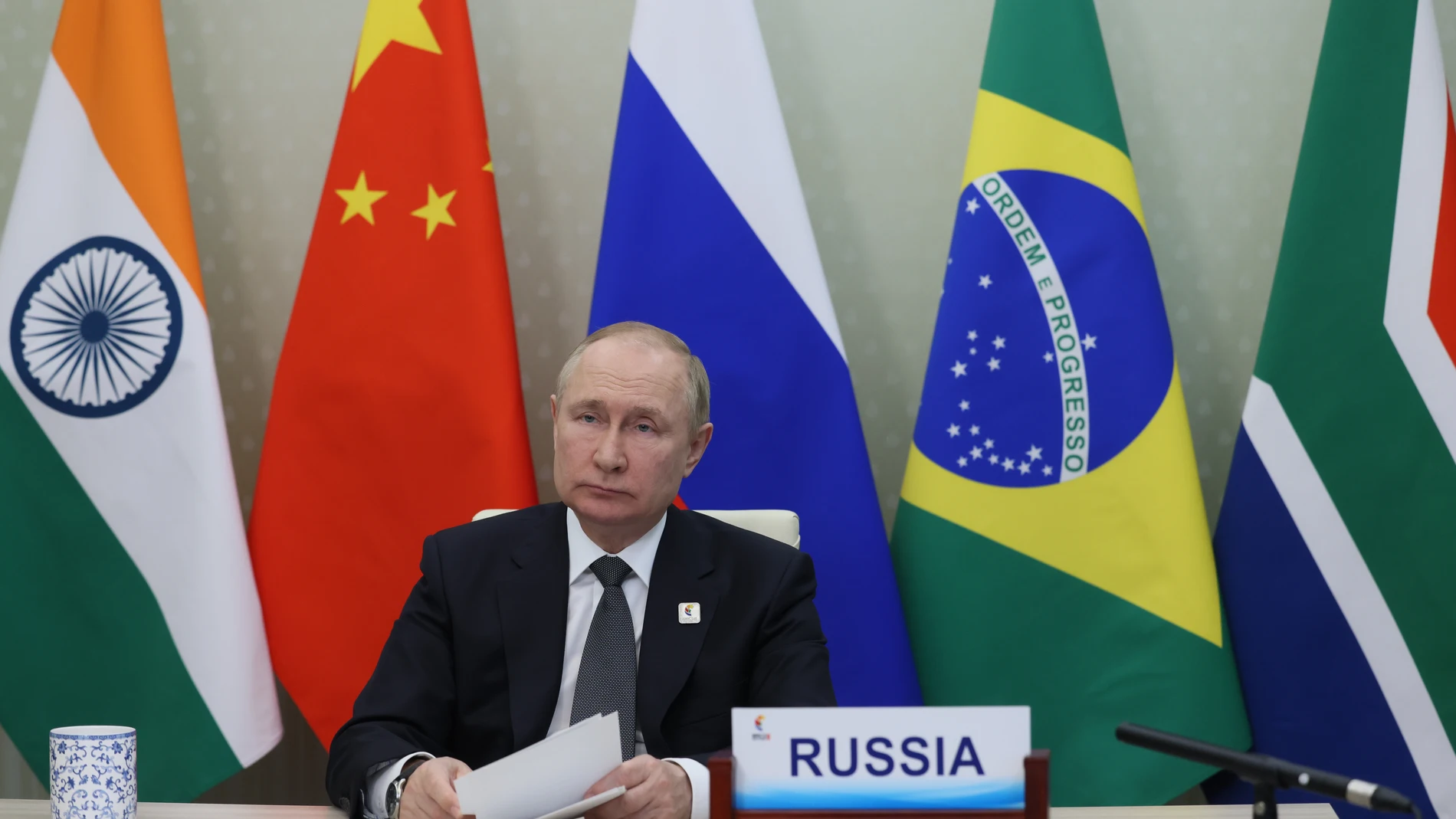 El presidente ruso, Vladimir Putin, durante la 14 edición de la videocumbre BRICS con China como país anfitrión