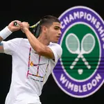 Carlos Alcaraz, en un entrenamiento en Wimbledon