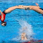 El equipo español, durante la final de "highlight" de natación artística en el Mundial de Budapest