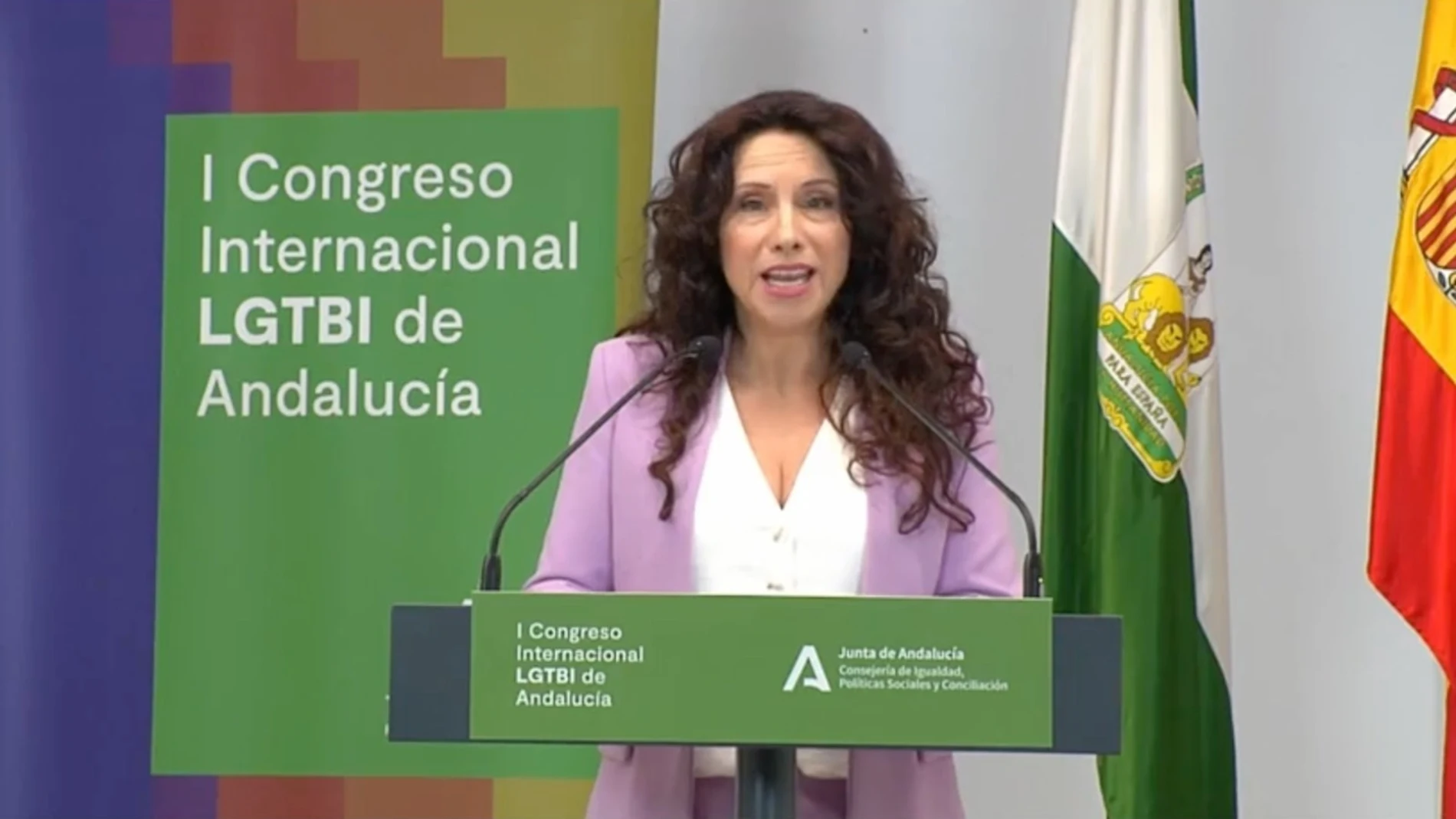 La consejera de Igualdad, Rocío Ruiz, en el I Congreso Internacional LGTBI+ de Andalucía, celebrado en 2021