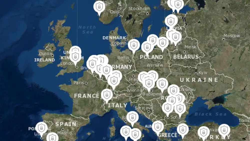 Mapa con las bases de la OTAN en Europa
