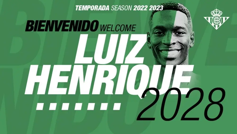 El Betis anuncia el fichaje del brasileño Luiz Henrique, que ha firmado con el club andaluz hasta 2028. REAL BETIS