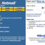 Página de ingreso en MSN Hotmail en el año 2.000.