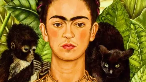 "Autorretrato con collar de espinas y colibrí"
