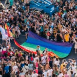 Vistas desde el Ayuntamiento de Madrid de los asistentes de la manifestación por el Orgullo LGTBIQ+,