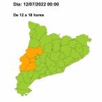 Mapa de color con las zonas más afectadas por la ola de calor en naranja.