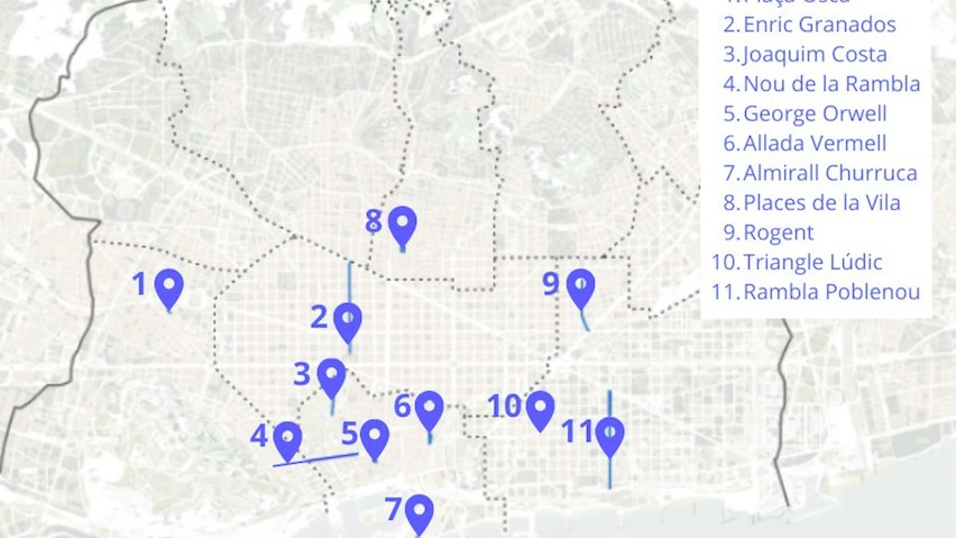 El mapa de las calles analizadas por el Consistorio de Barcelona