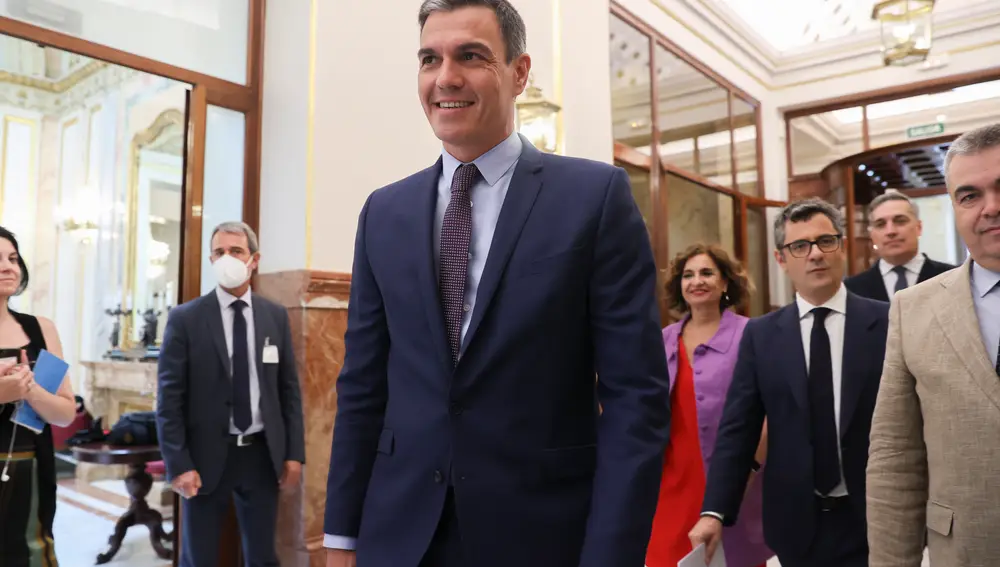 MADRID, 14/07/2022.- El presidente del Gobierno Pedro Sánchez, durante el Debate sobre el estado de la Nación este jueves en el Congreso. EFE/ Kiko Huesca