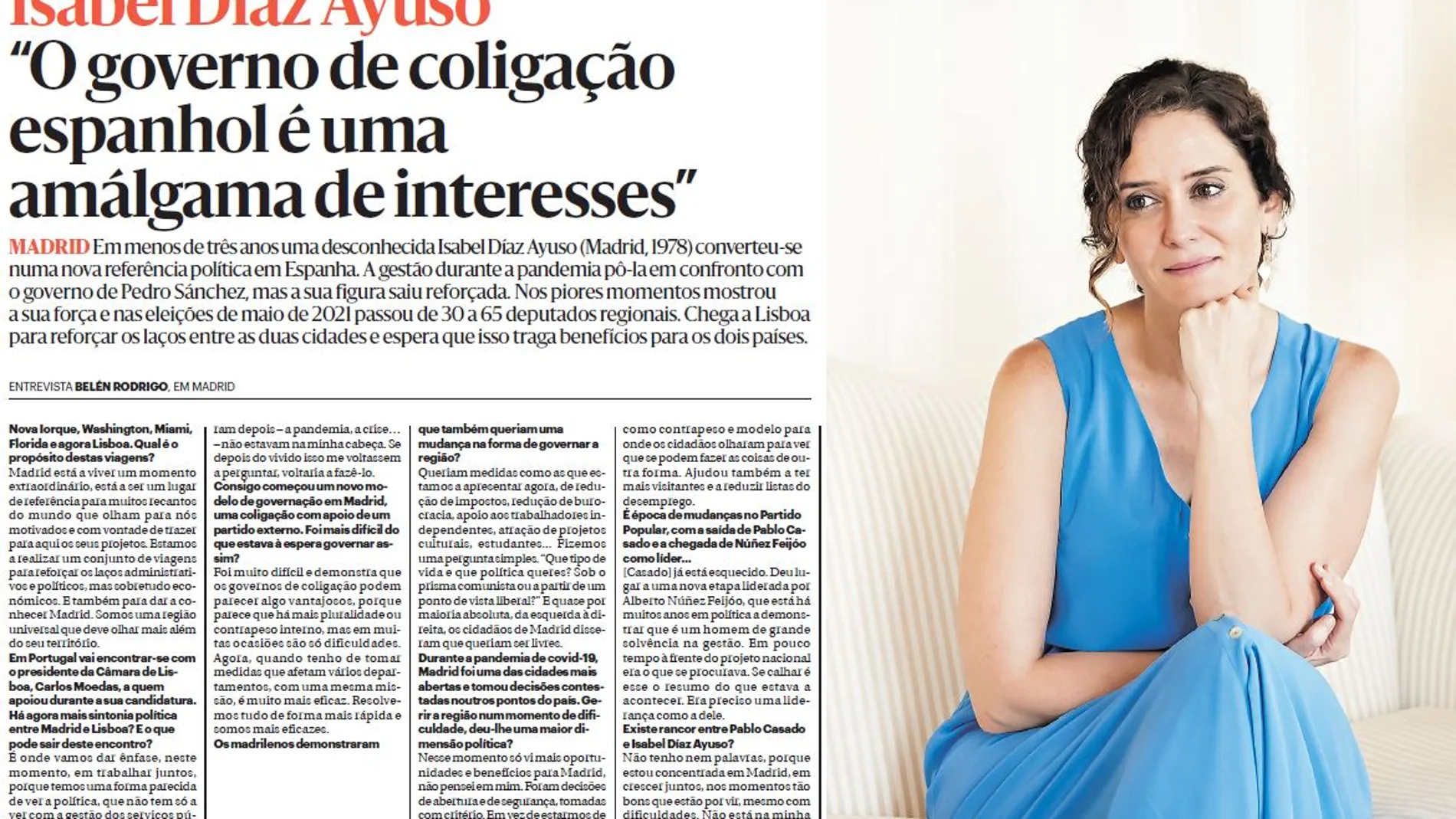 Entrevista de Ayuso en un periódico portugués