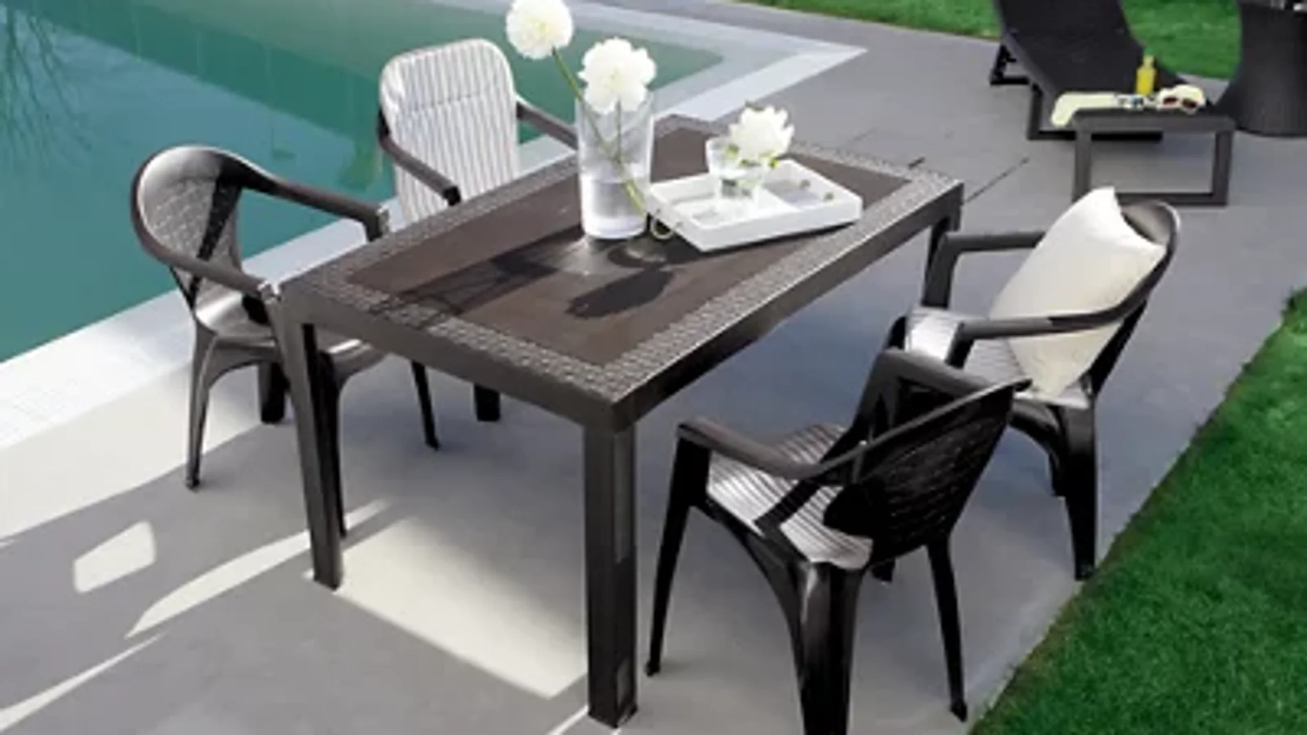 Mesa de jardin y exterior aluminio, tablero de resina exterior