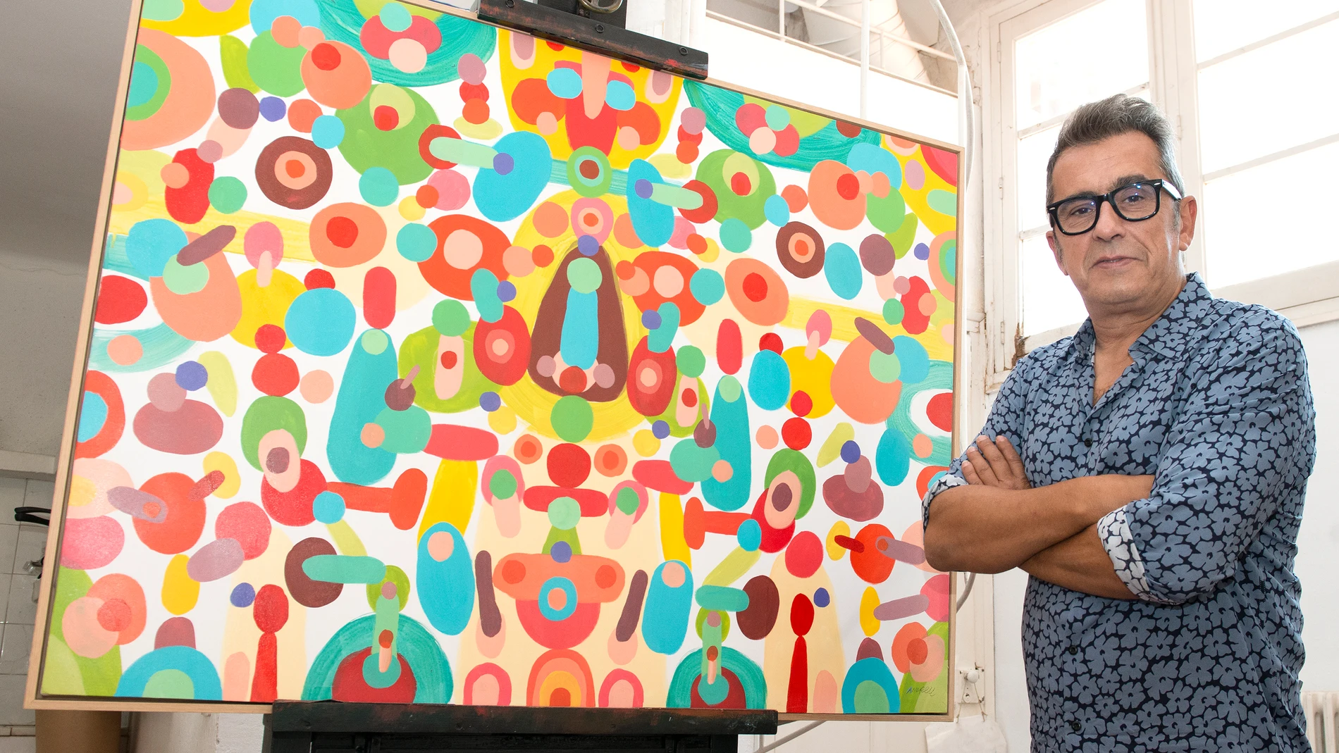El comunicador y humorista Andreu Buenafuente presenta su exposición de pintura 'Jazz', en la Fundació Cuixart