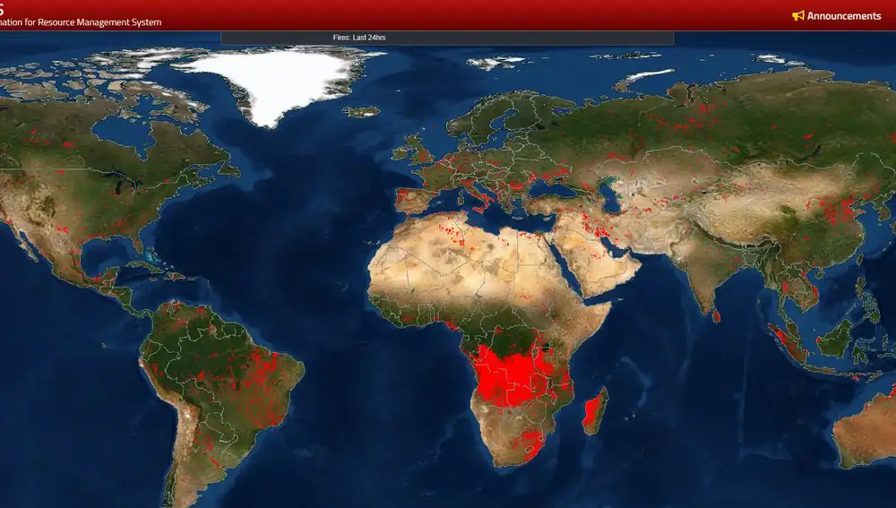 África Central y Brasil aparecen como las zonas del mundo con más incendios.