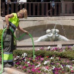 Una trabajadora de los servicios de limpieza viaria y de parques y jardines