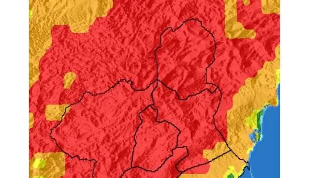 Mapa que muestra el nivel de riesgos de incendios forestalesAEMET20/07/2022