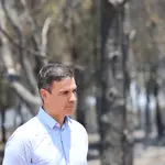 El presidente del Gobierno, Pedro Sánchez, durante su visita a la zona afectada por el incendio de Ateca