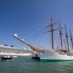 Regresa al puerto de Cádiz el buque escuela Juan Sebastián Elcano con los 227 futuros oficiales de la Armada tras cinco meses de navegación. EFE/Román Ríos.