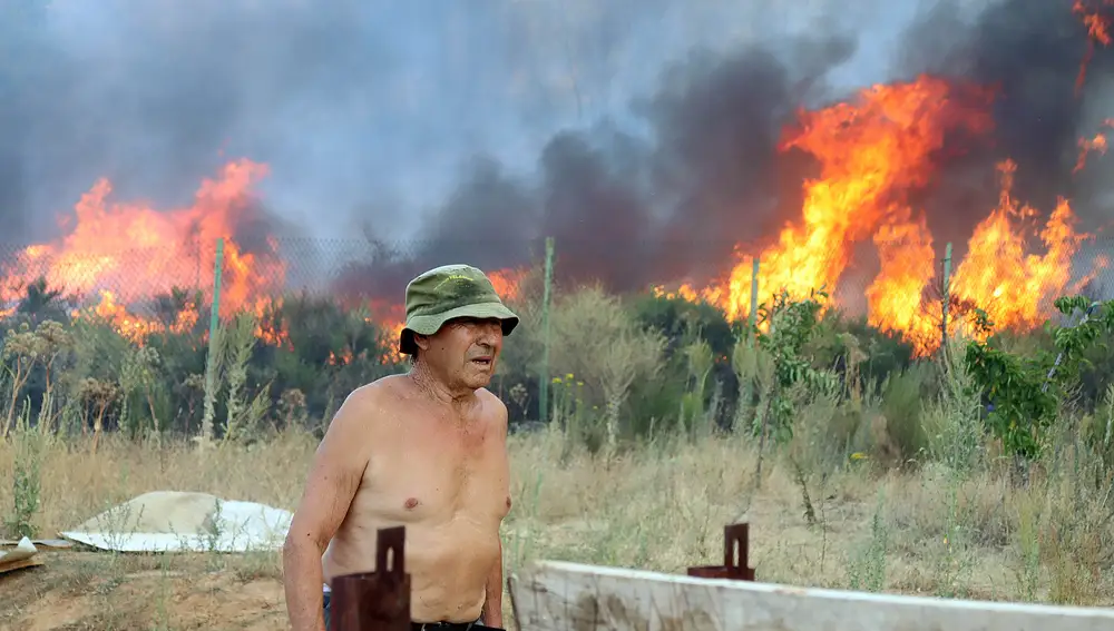 Un virulento incendio arrasa una zona arbolada con viviendas y líneas eléctricas entre San Andrés y Ferral del Bernesga (León)