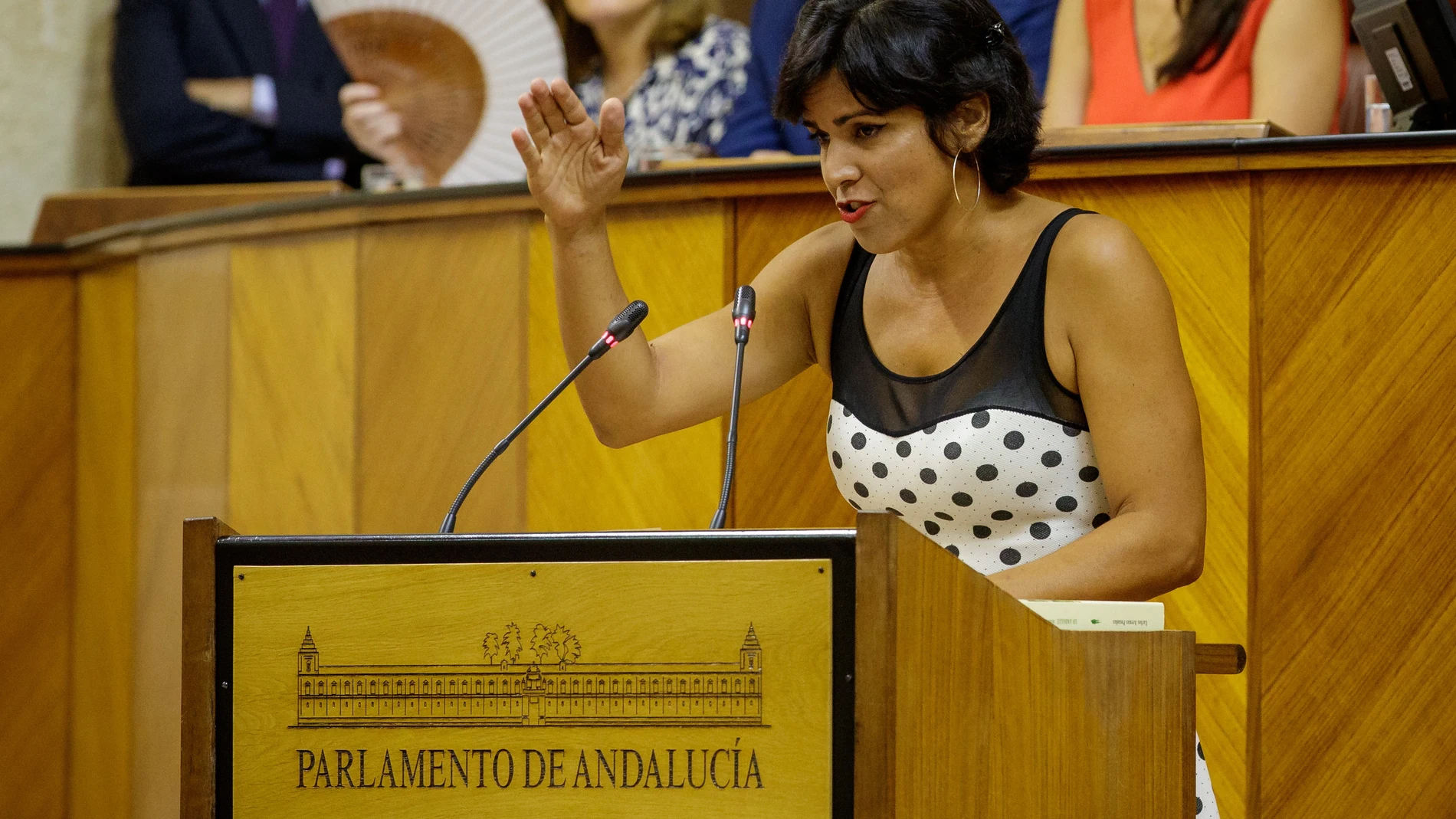 La portavoz del grupo parlamentario mixto, Teresa Rodríguez, durante su intervención en la segunda sesión del pleno de investidura