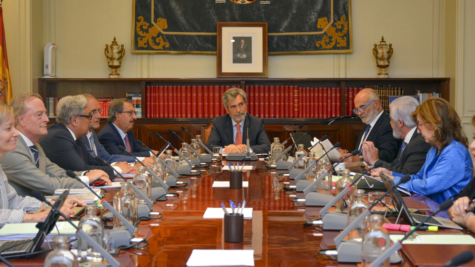 El presidente del Consejo General del Poder Judicial (CGPJ), Carlos Lesmes, durante la reunión del Pleno del Consejo General del Poder Judicial