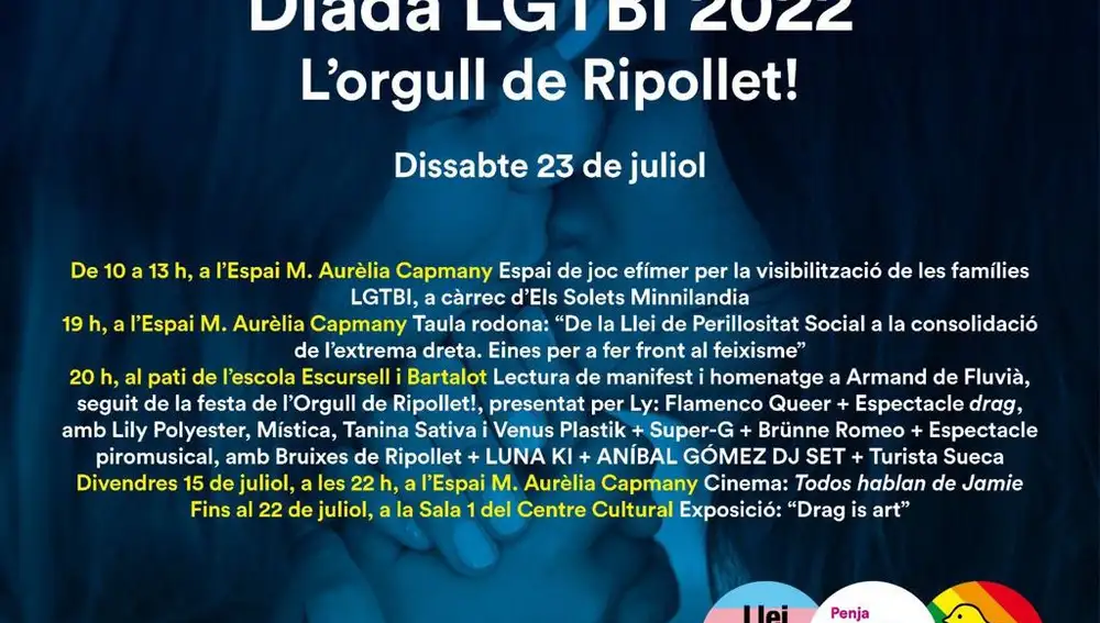 Cartel de la Diada LGTBI de Ripollet con los logos de la Generalitat de Cataluña y del Ministerio de Igualdad