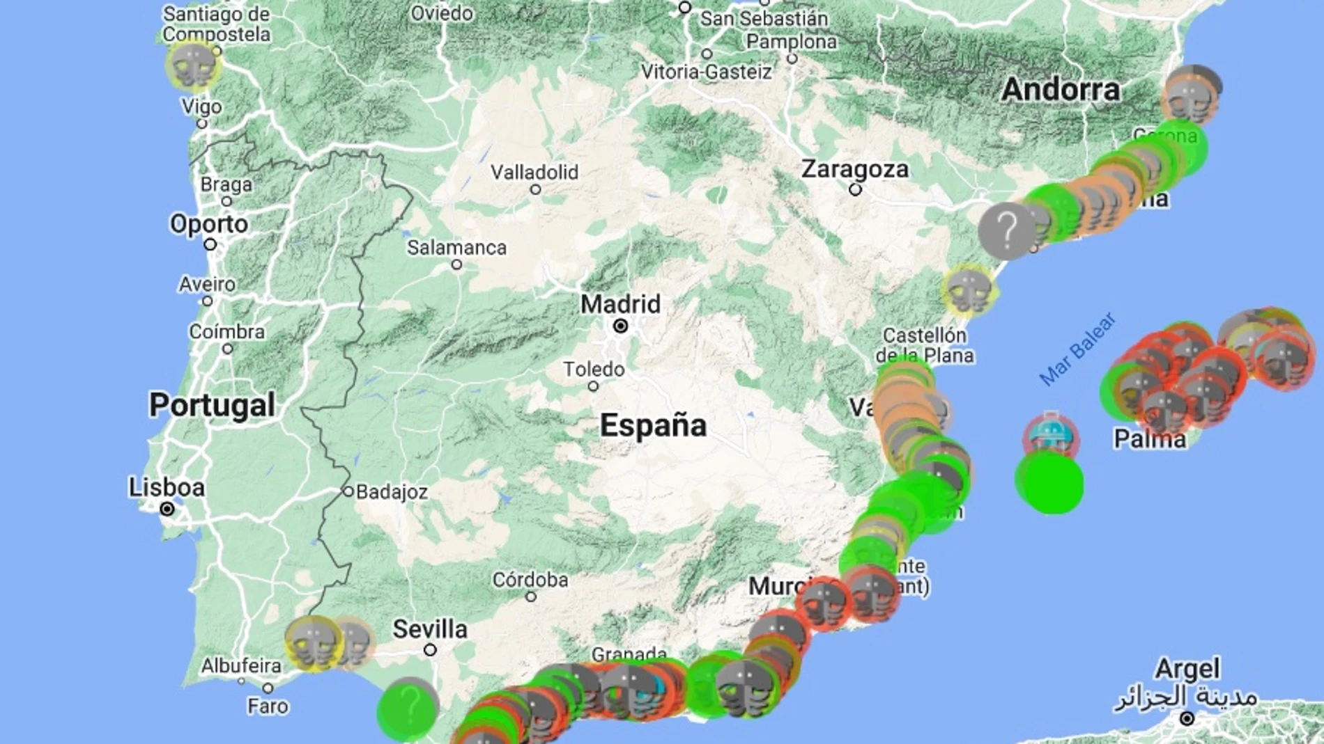 Mapa medusas España